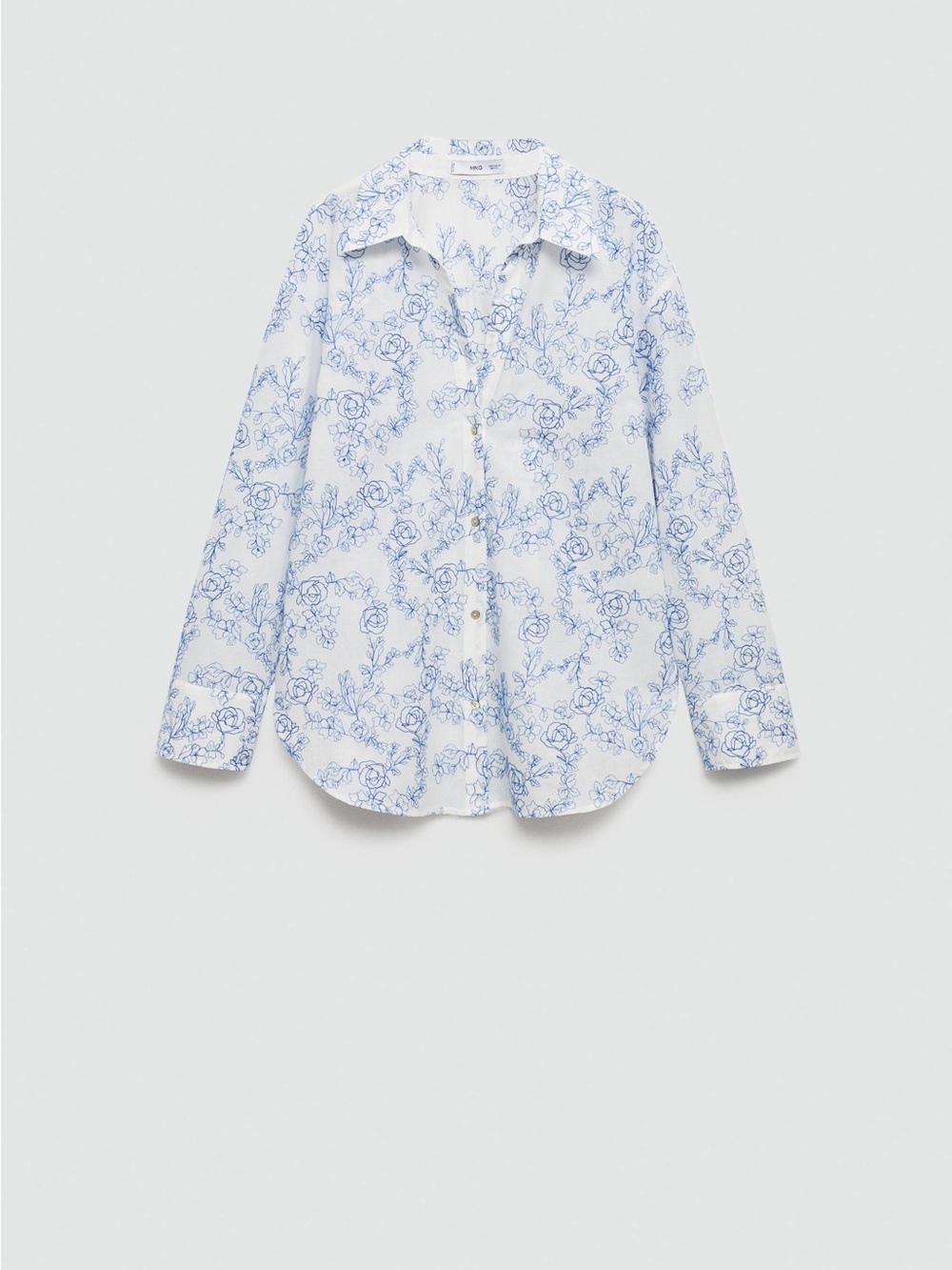 Mango Blue Floral Embroidered White Shirt – XS